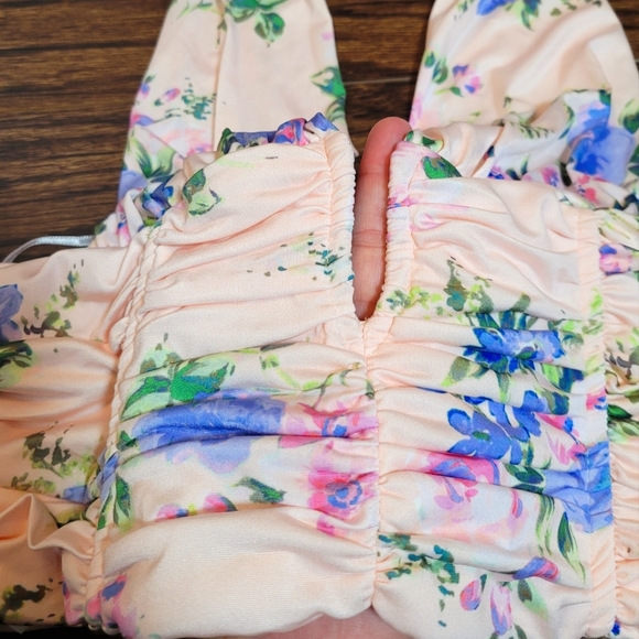 Zara NEW Halter Cropped Top Pink Purple Floral Pattern Zipper Side Size Small - Picture 8 of 15